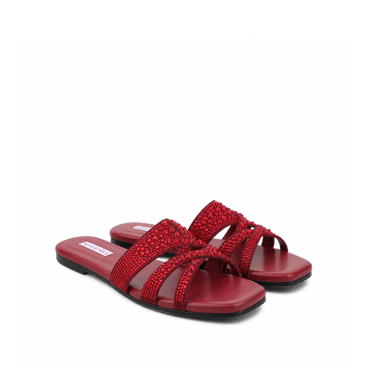 Freya - Women's Oxblood Hand Set Crystals Slipper