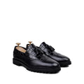 Luther - Men's Black Calf Leather & Crocodile Printed Loafer