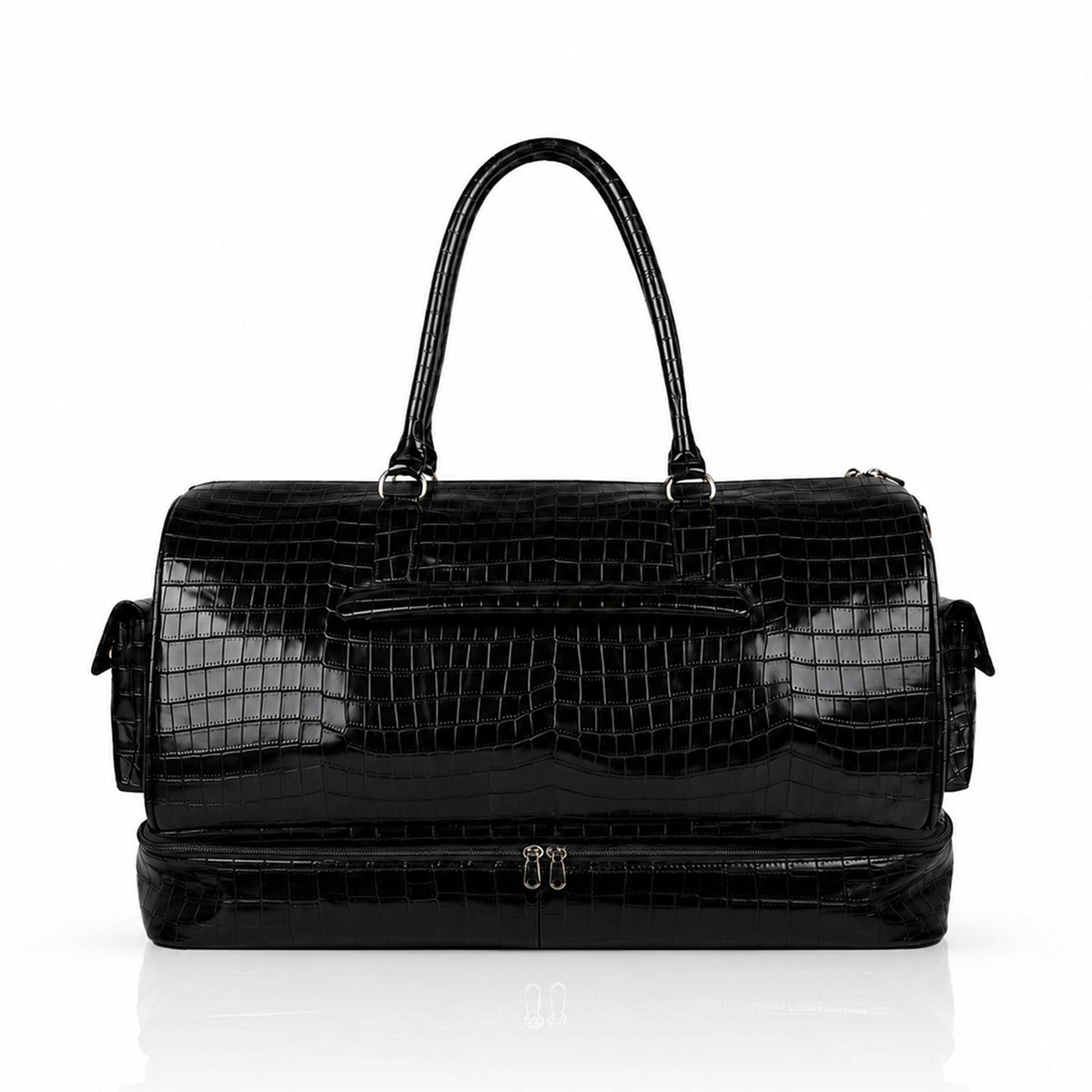 Reece - Men's Black Crocodile Print Duffle Bag