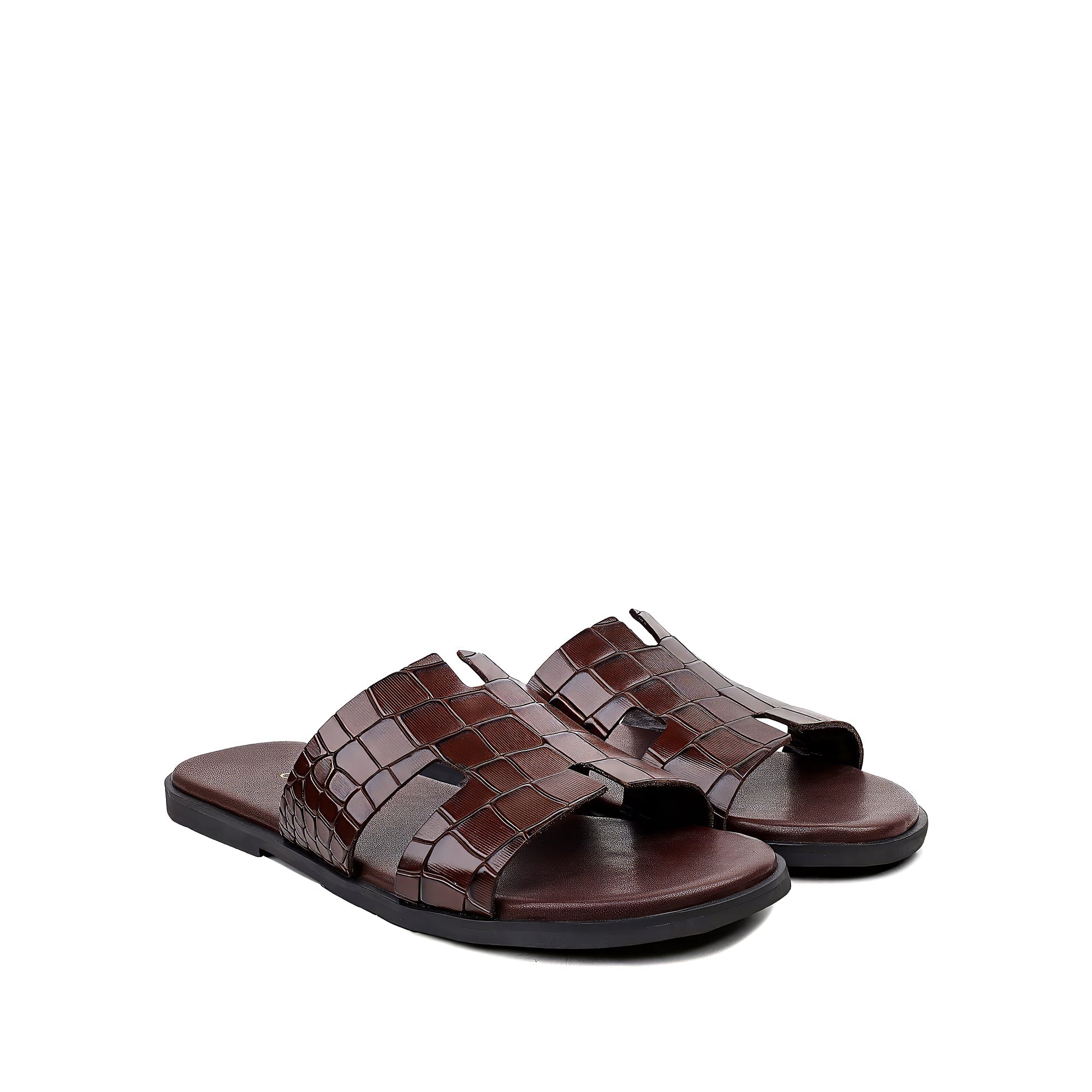 Cameron CROCO- Men's Chocolate Brown Crocodile Textured Leather Slipper