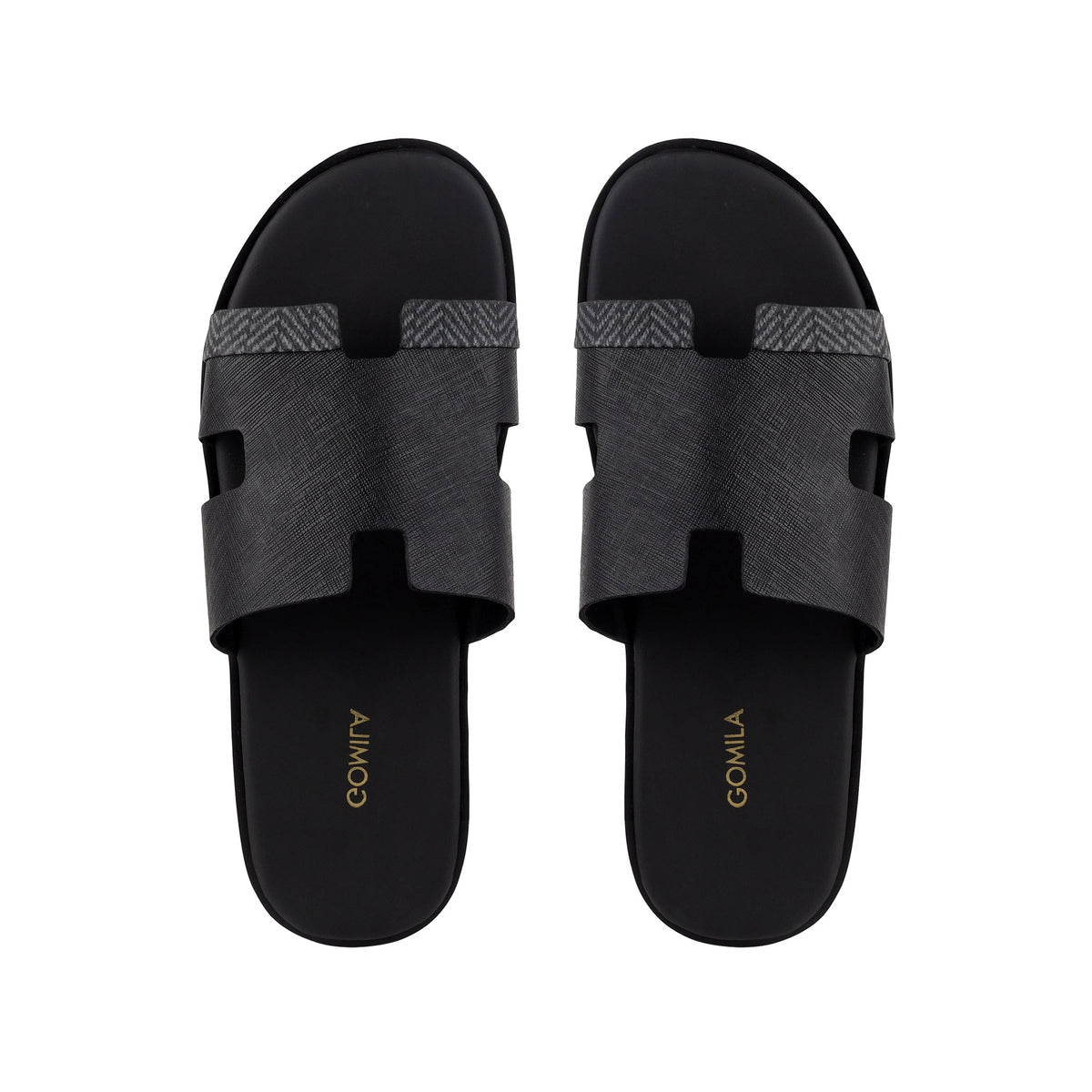 Cameron PRINTED - Men's Black Calf Leather Slippers