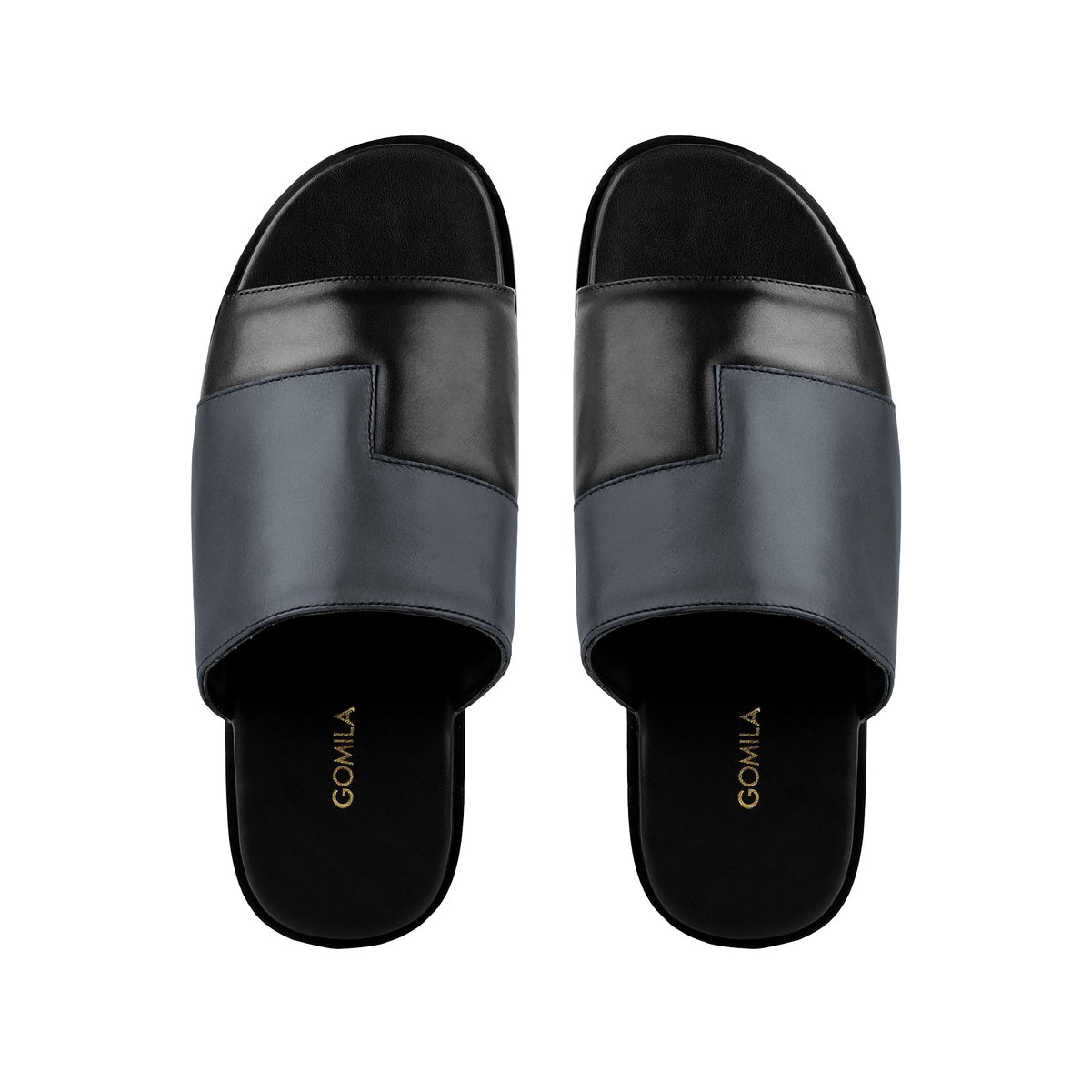 Borela - Men's Black & Gery Calf Leather Slipper