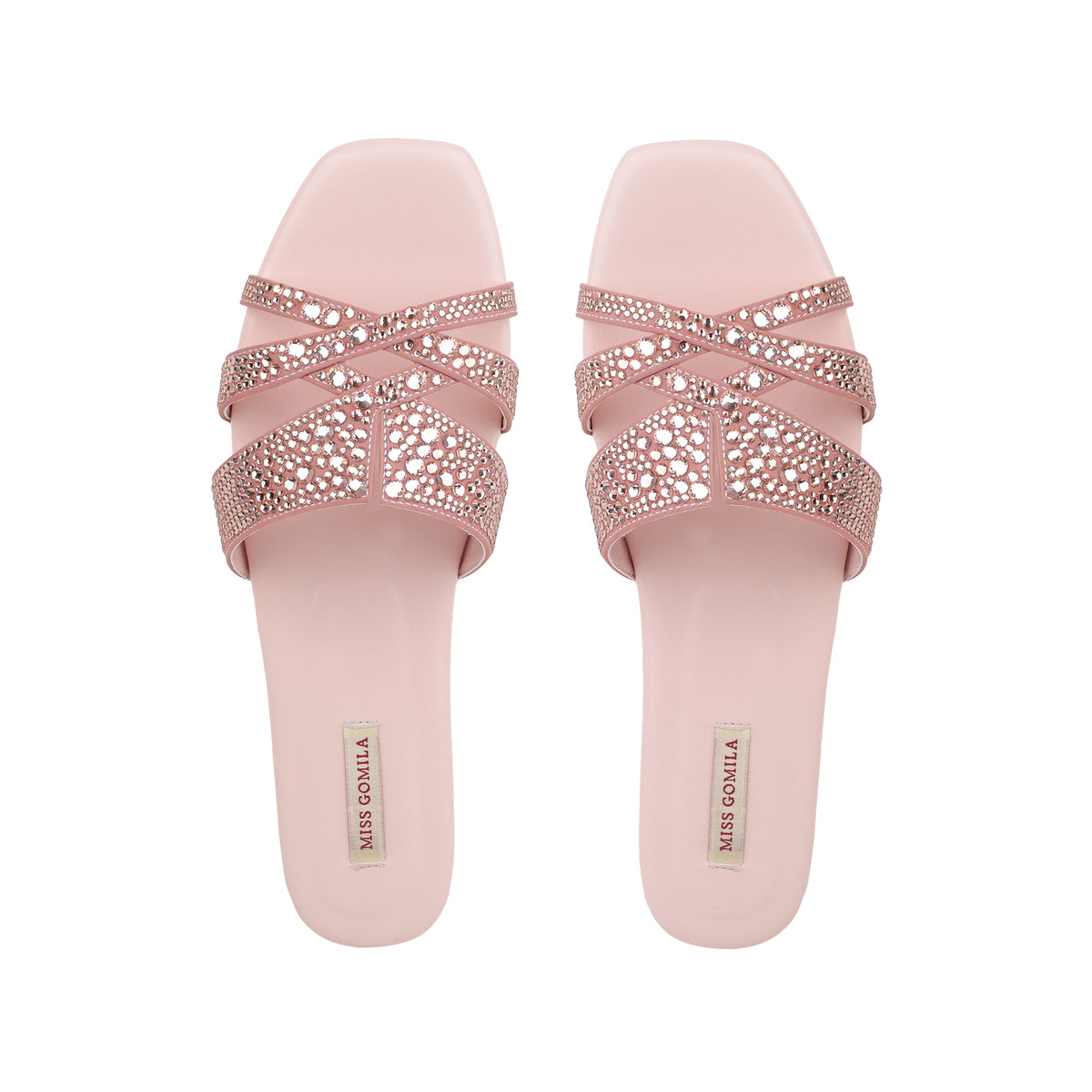 Freya - Women's Pink Hand Set Crystals Slipper