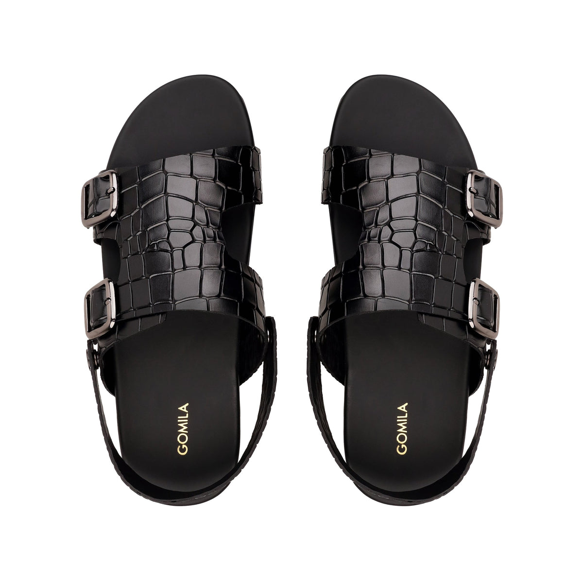 Damian - Men's Black Crocodile Printed Leather Sandal