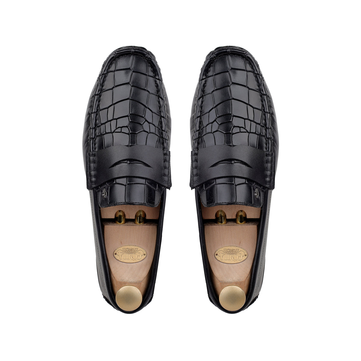 Giles - Men's Black Crocodile Textured & Calf Leather Driver