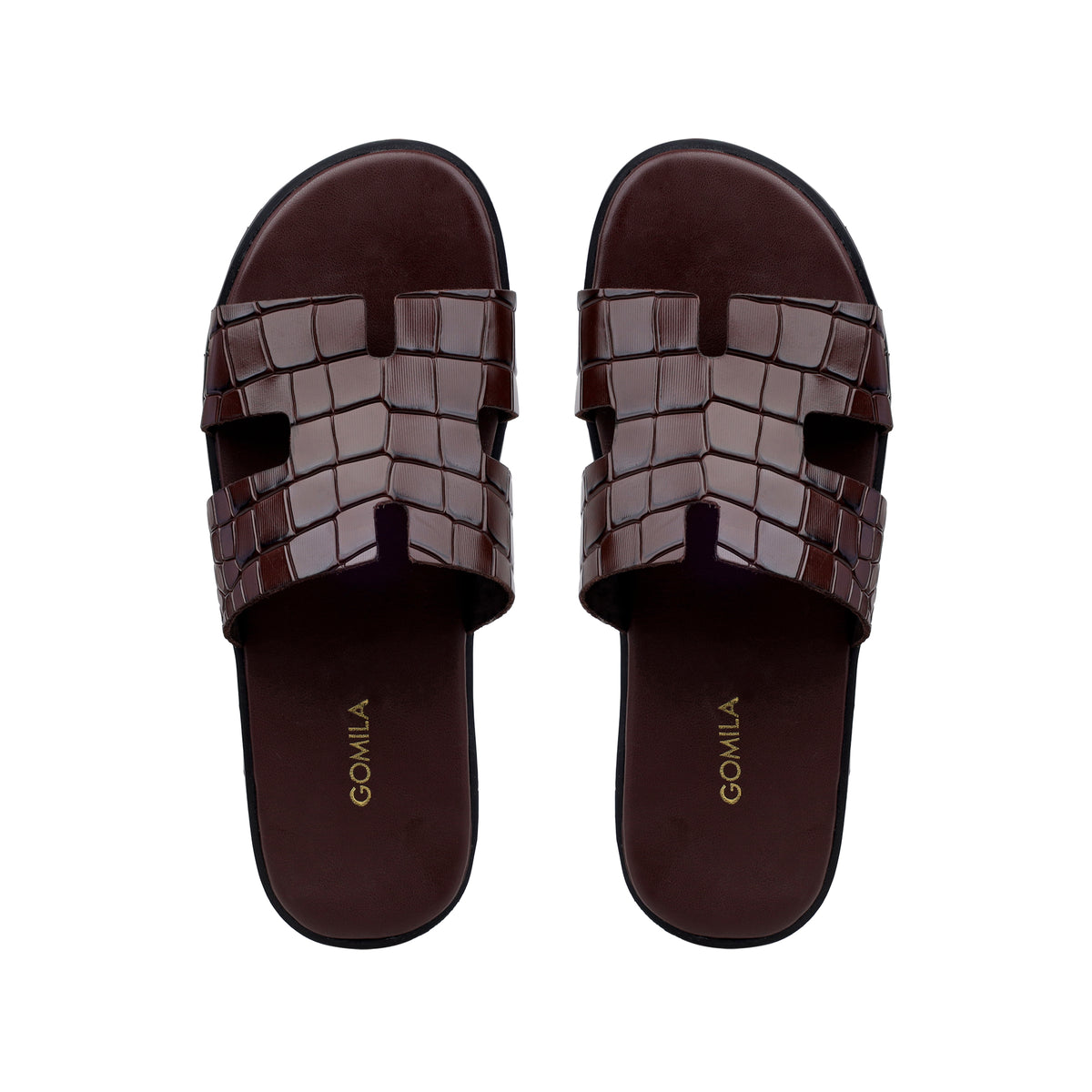 Cameron - Men's Chocolate Brown Crocodile Textured Leather Slipper