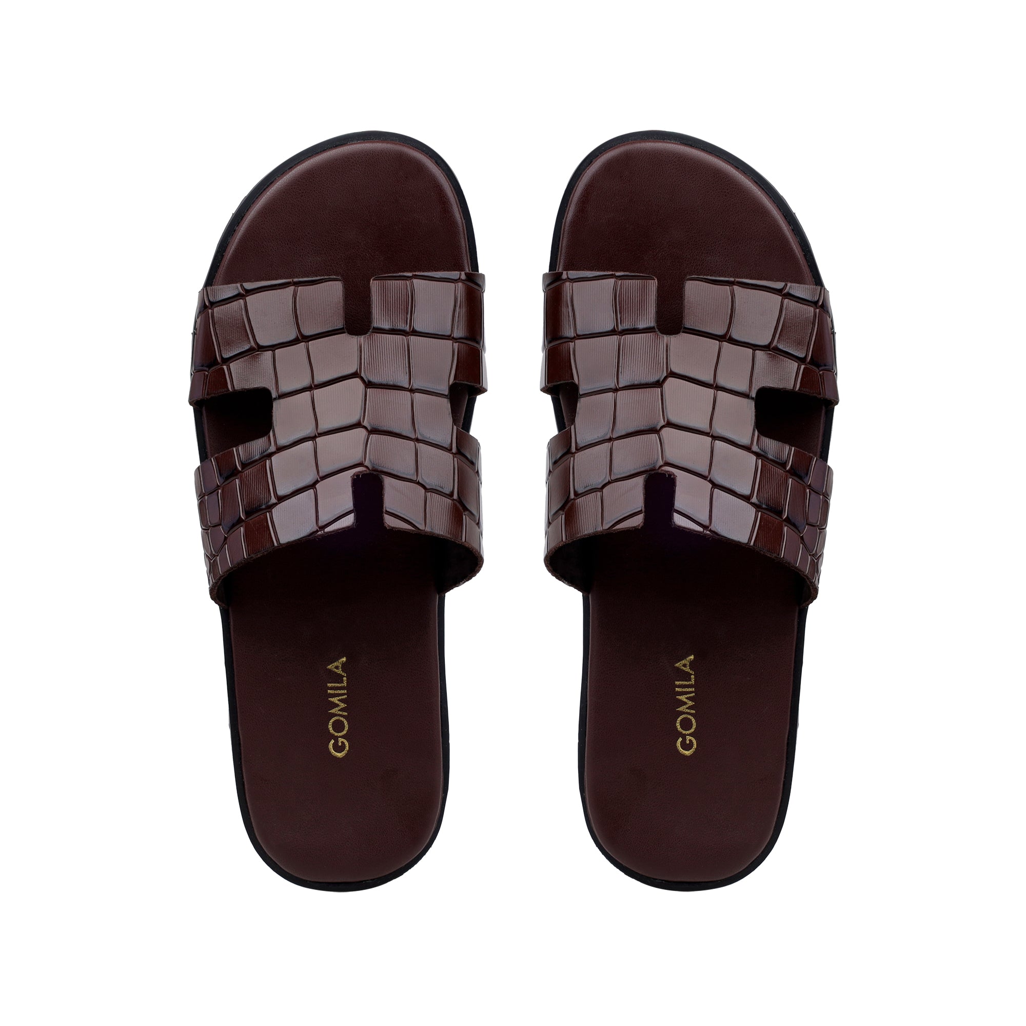 Cameron - Men's Chocolate Brown Crocodile Textured Leather Slipper