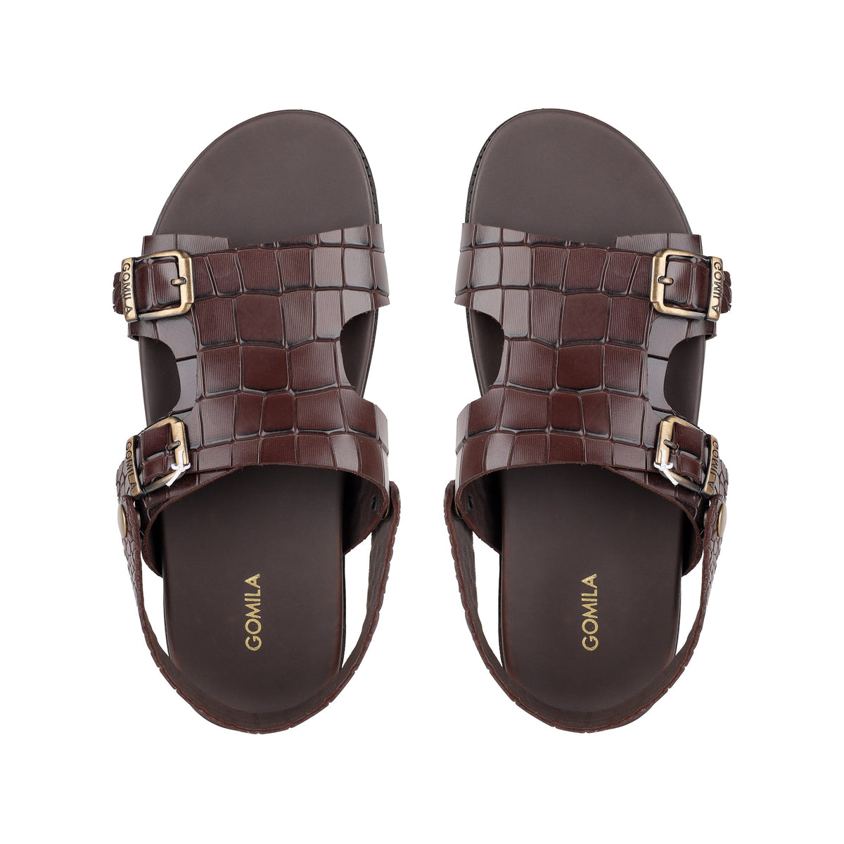 Damian - Men's Dark Brown Crocodile Printed Leather Sandal