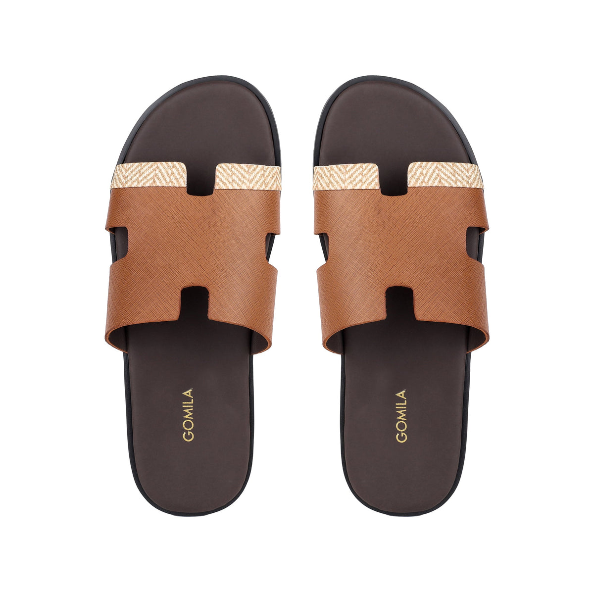Cameron PRINTED - Men's Tan Calf Leather Slippers