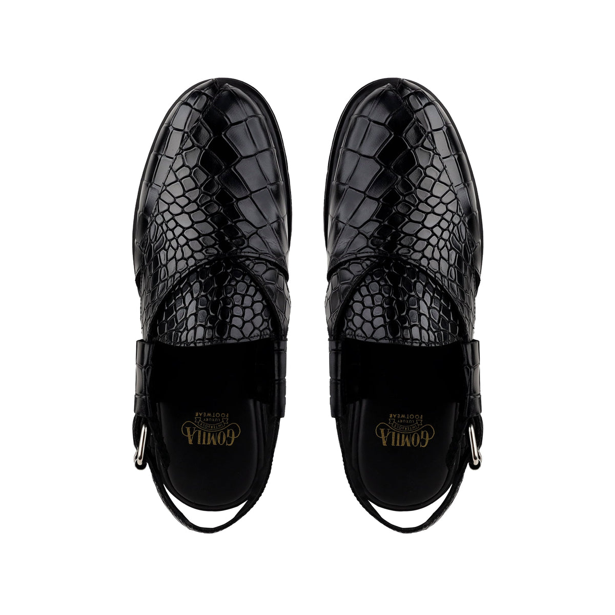 Saul - Men's Black Crocodile Printed Leather Sandal