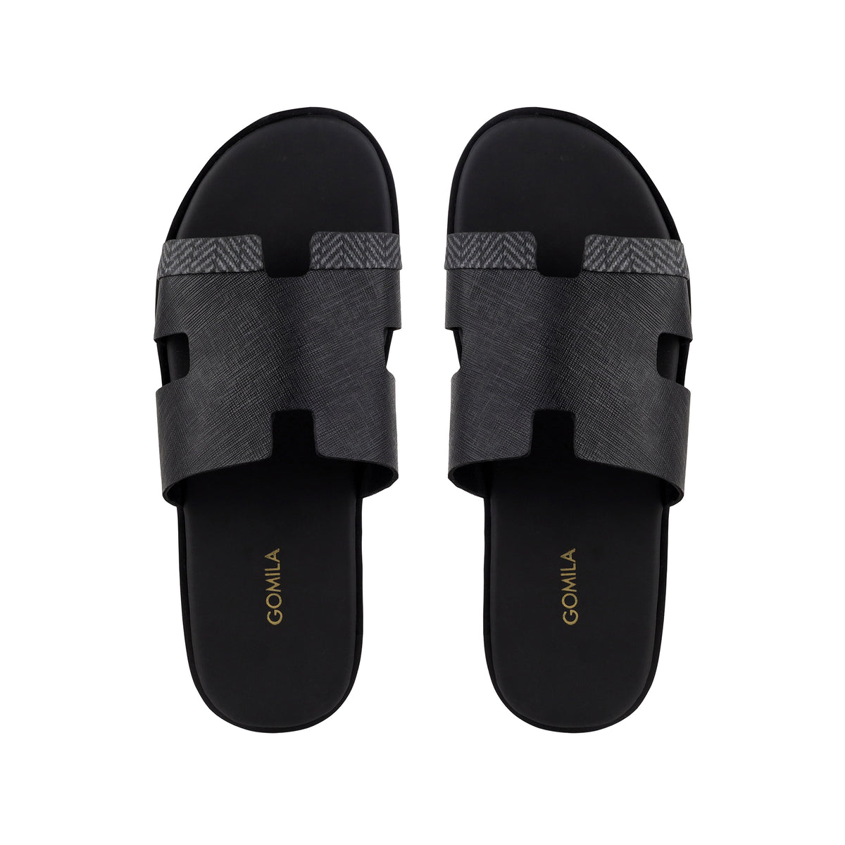 Cameron PRINTED - Men's Black Calf Leather Slippers