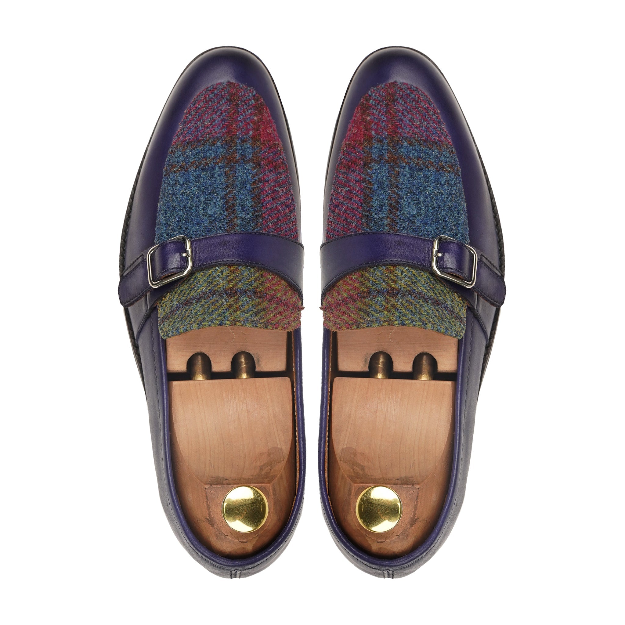 Takefu - Men's Blue Calf Leather and Harris Tweed Loafer