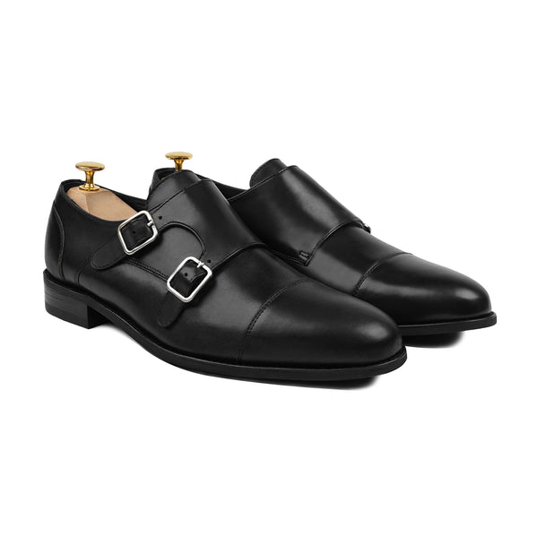 Allin - Men's Black Calf Leather Double Monkstrap