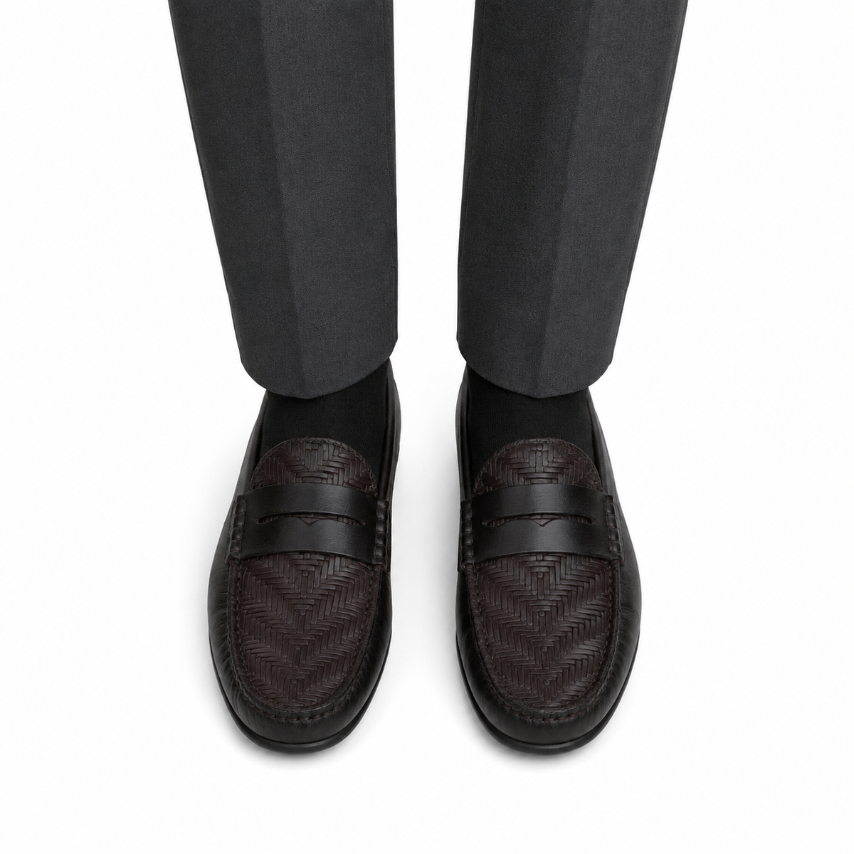 Knox - Men's Dark Brown Woven Textured Calf Leather Driver Shoe