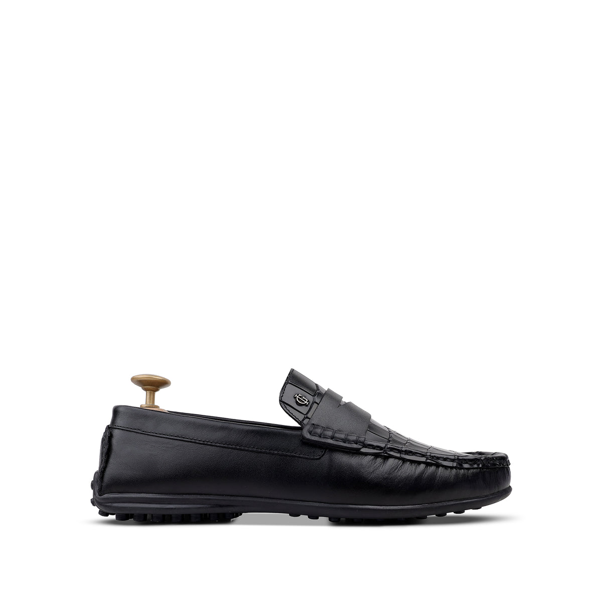 Giles - Men's Black Crocodile Textured & Calf Leather Driver