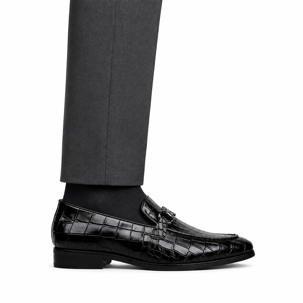 Heath - Men's Black Crocodile Printed Loafer