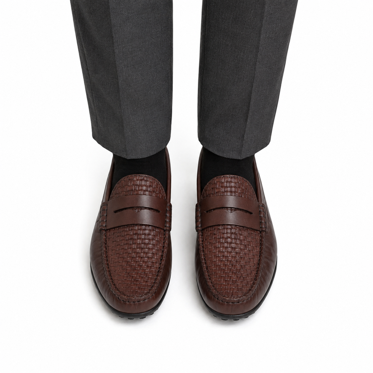 Knox - Men's Light Brown Check Textured Calf Leather Driver Shoe