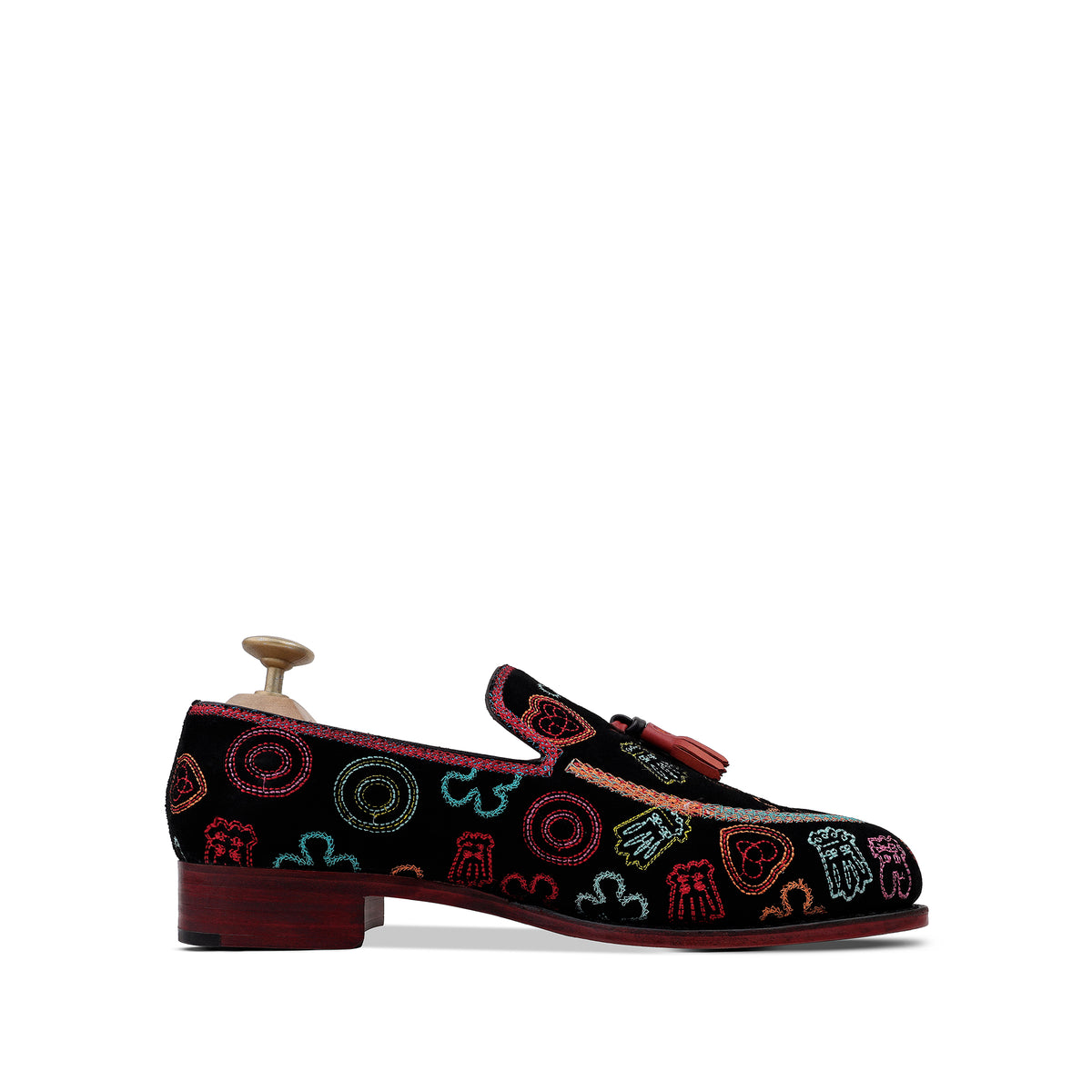 Clifford - Men's Black Suede Embroidery Goodyear Welted Bespoke Loafer