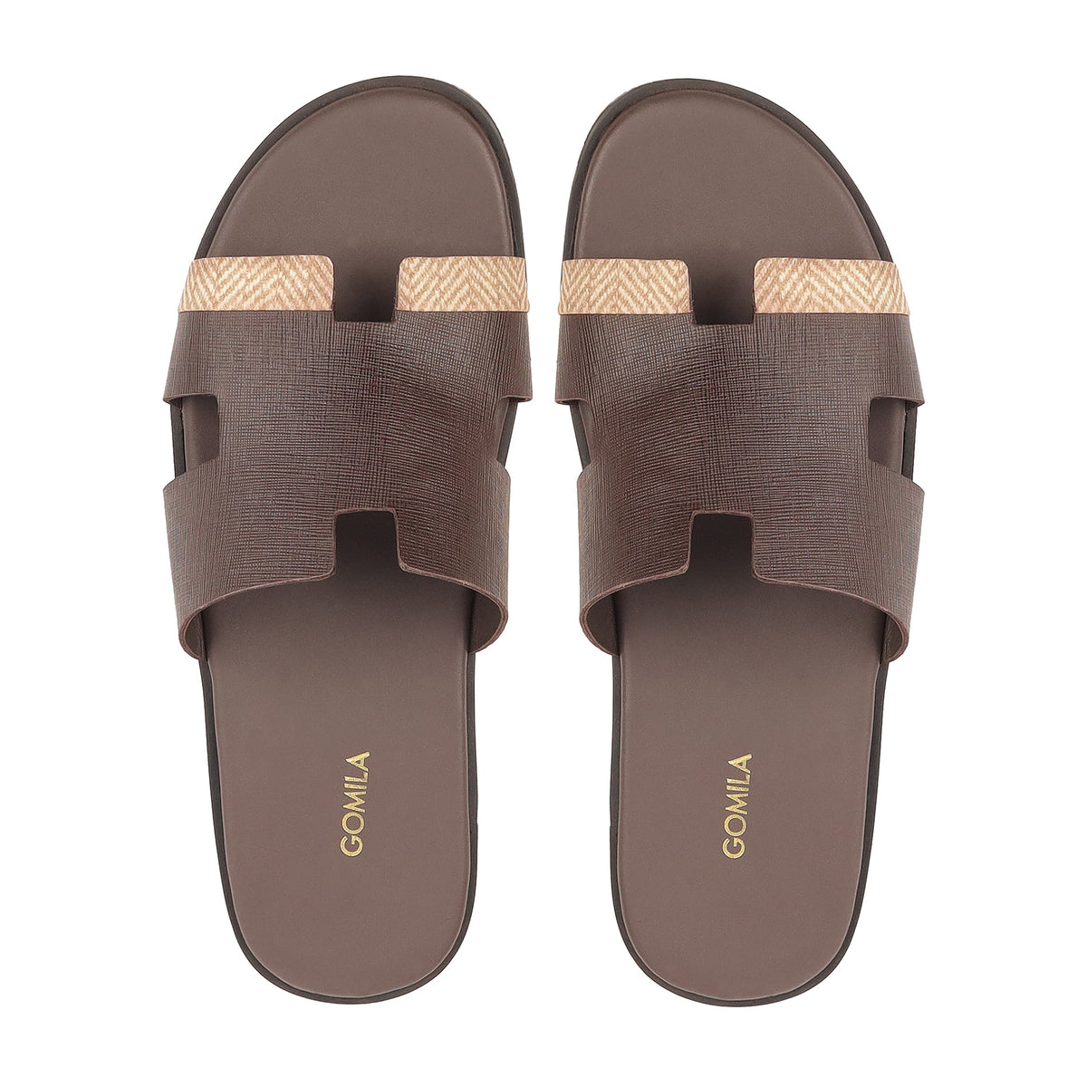 Cameron PRINTED - Men's Dark Brown Calf Leather Slippers
