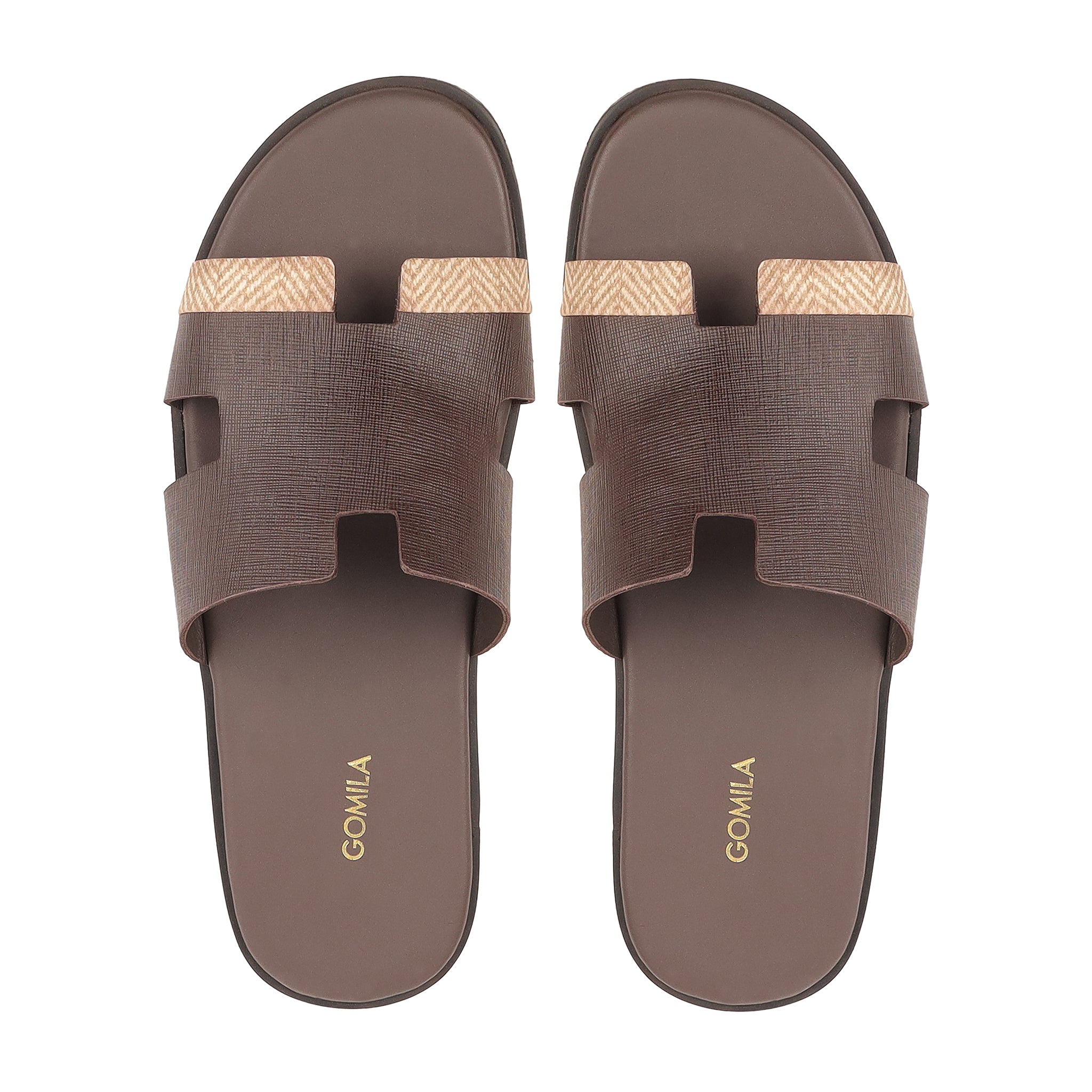 Cameron PRINTED - Men's Dark Brown Calf Leather Slippers