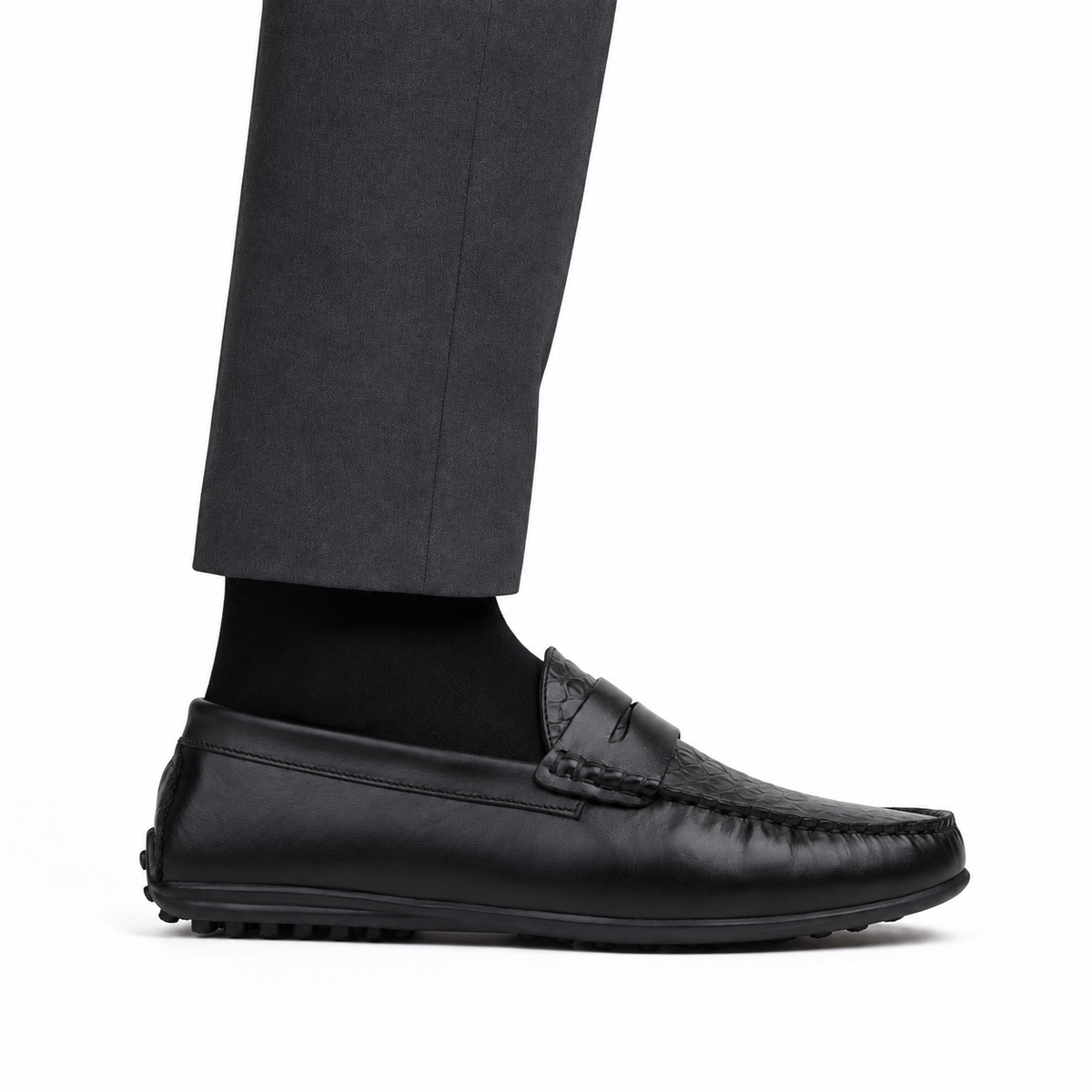 Knox - Men's Black Python Textured Calf Leather Driver Shoe