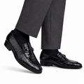 Heath - Men's Black Crocodile Printed Loafer