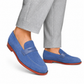 Samuel - Men's Sea Blue Kid Suede Bespoke Loafer