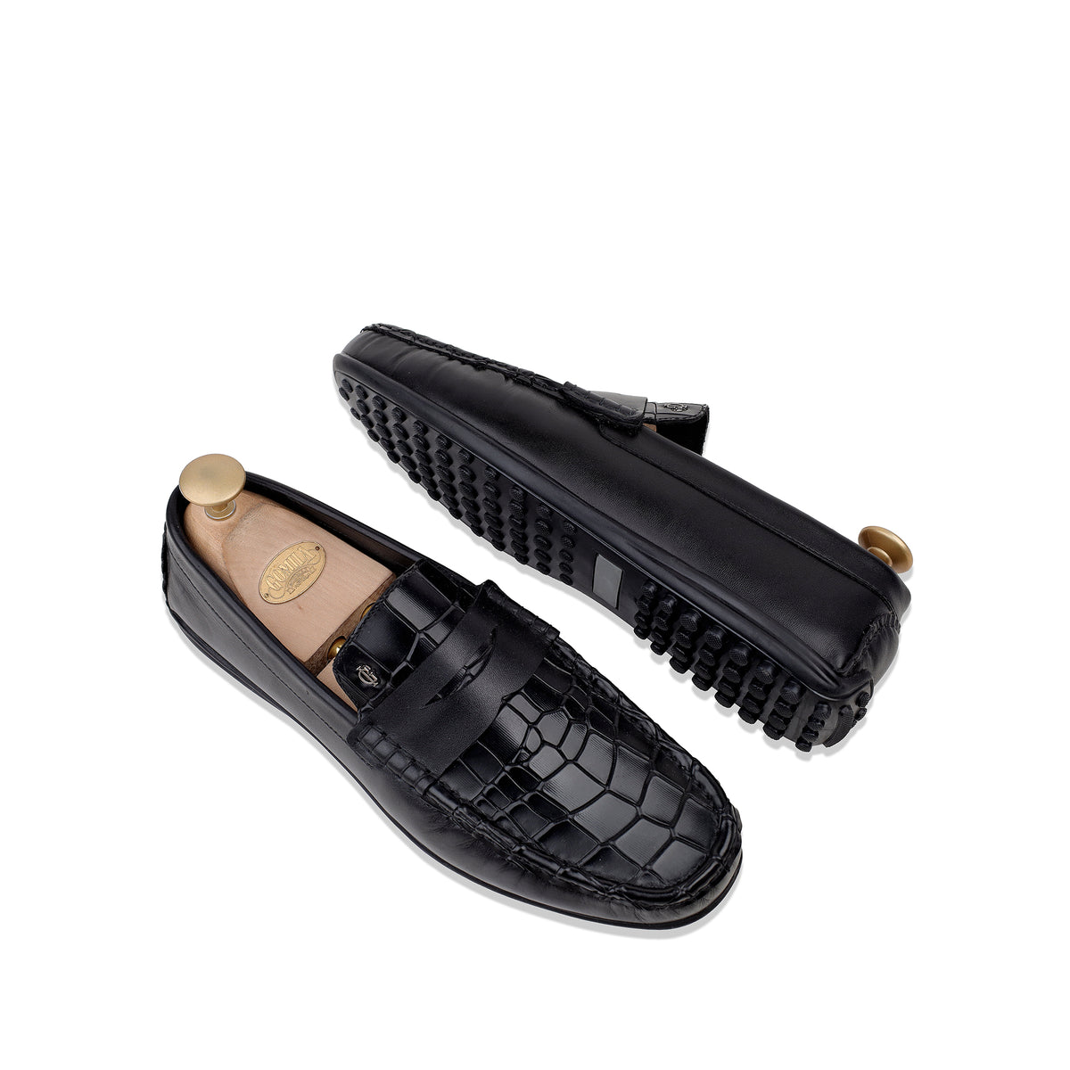 Giles - Men's Black Crocodile Textured & Calf Leather Driver