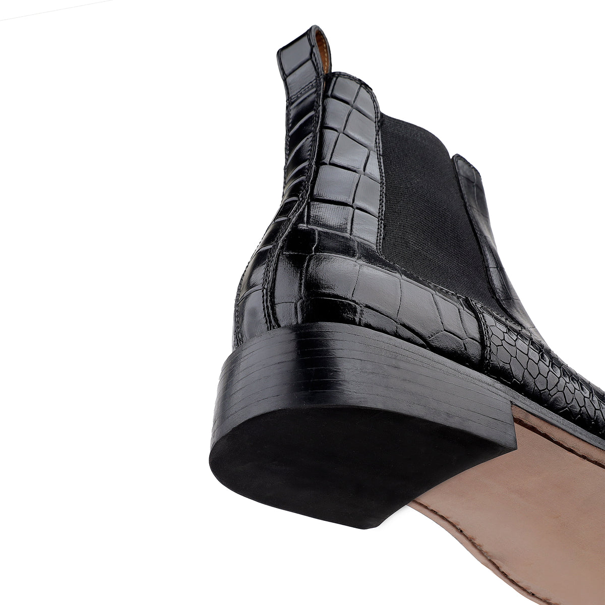 Dexter - Men's Black Crocodile Textured Goodyear Welted Chelsea Boot