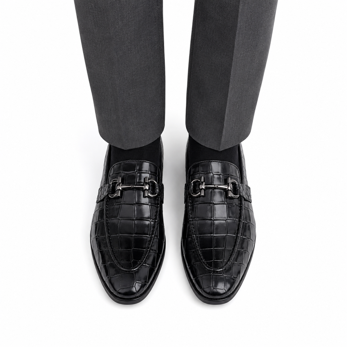 Heath - Men's Black Crocodile Printed Loafer