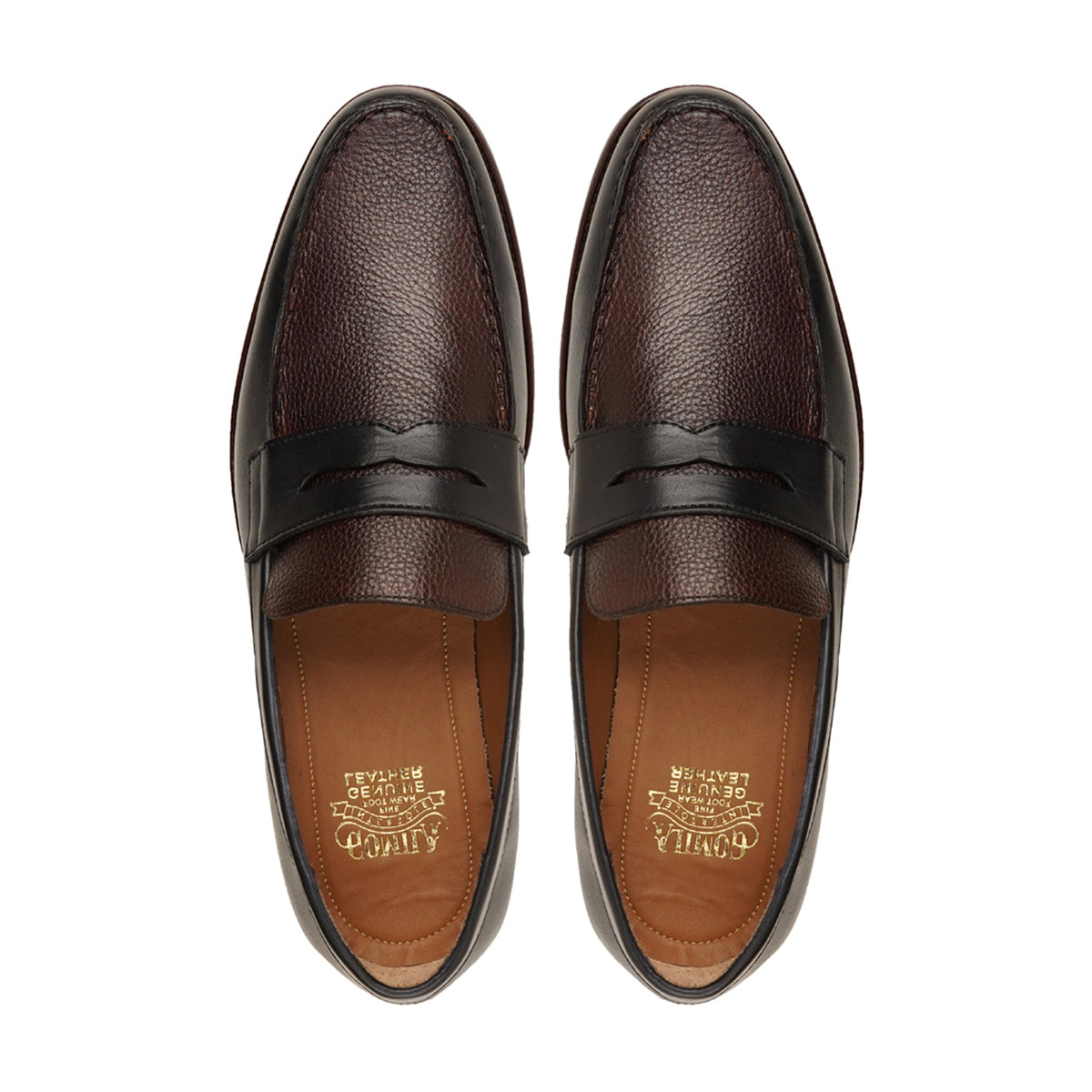 Kariya - Men's Dark Brown Calf and Pebble Grain Leather Loafer