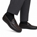 Knox - Men's Dark Brown Woven Textured Calf Leather Driver Shoe