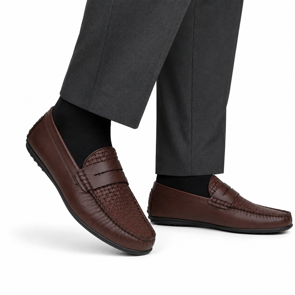 Knox - Men's Light Brown Check Textured Calf Leather Driver Shoe