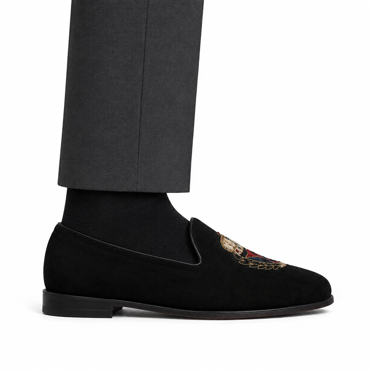 Ellis - Men's Black Suede & Embroidery Loafer
