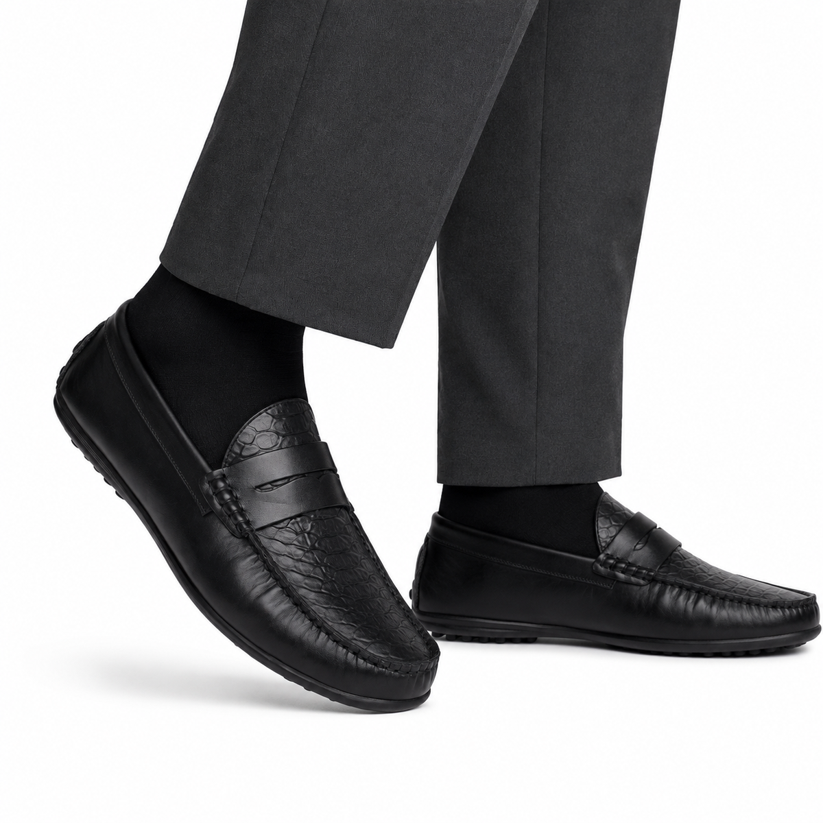 Knox - Men's Black Python Textured Calf Leather Driver Shoe