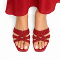 Freya - Women's Oxblood Hand Set Crystals Slipper