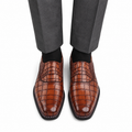 Adler - Men's Tan Crocodile Textured Goodyear Welted Leather Oxford