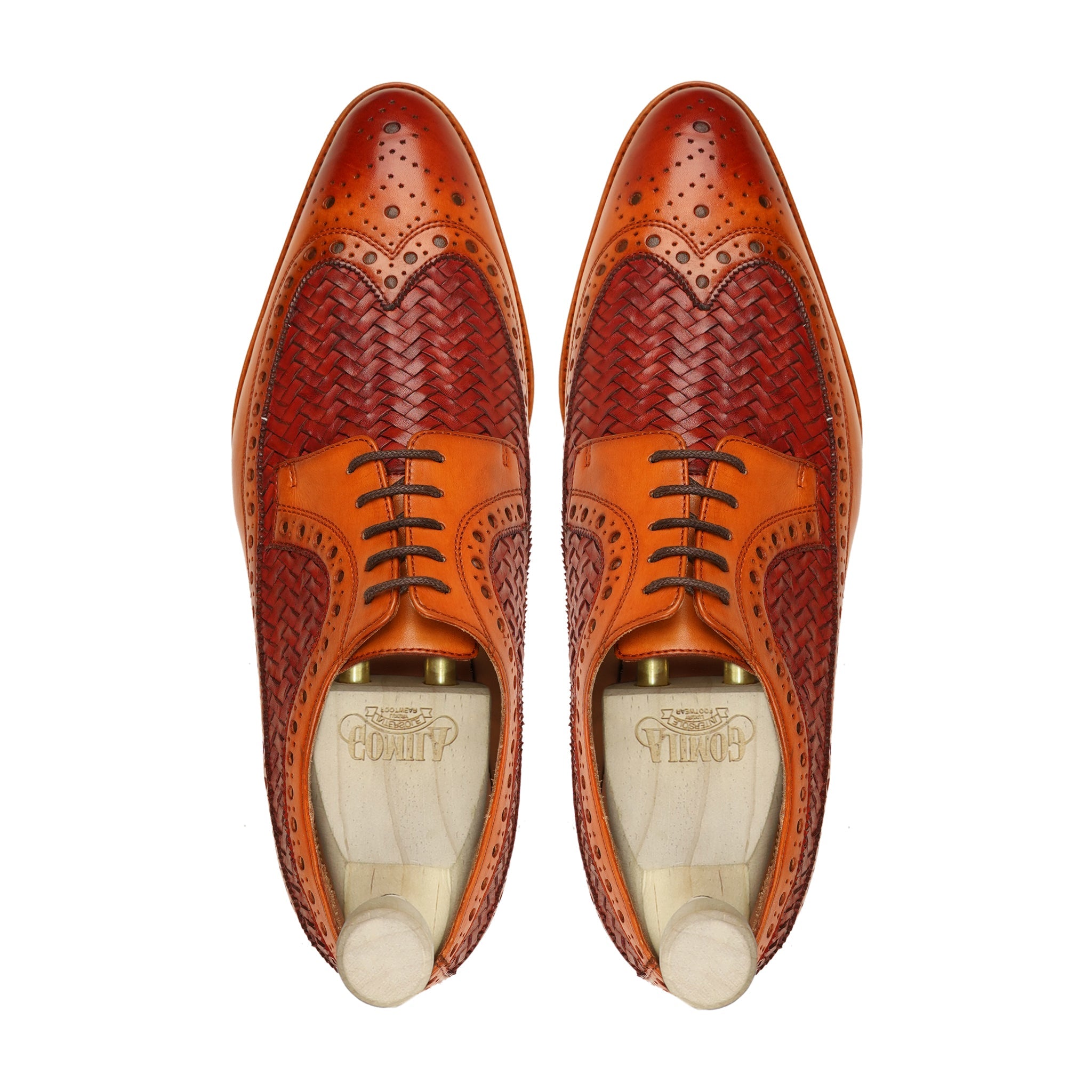 Warton - Men's Red and Tan Calf and Hand Woven Calf Leather Derby Shoe