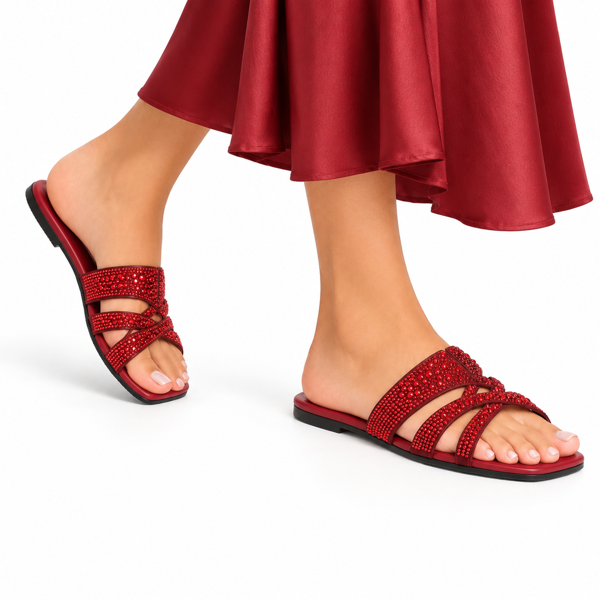 Freya - Women's Oxblood Hand Set Crystals Slipper