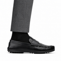 Giles - Men's Black Crocodile Textured & Calf Leather Driver