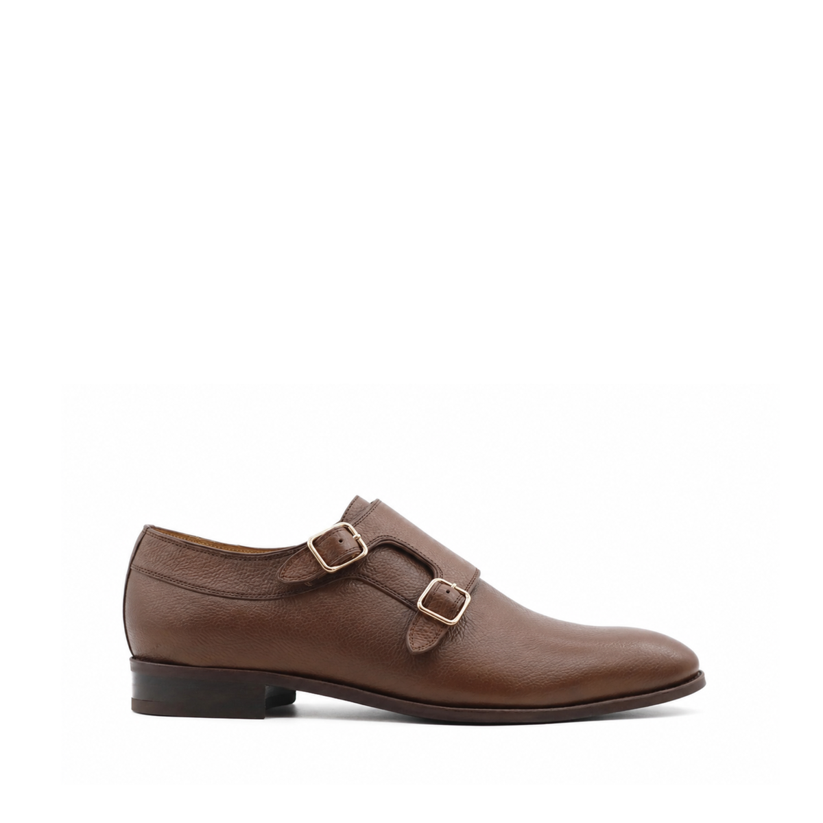 Akranes - Men's Brown Pebble Grain Leather Double Monkstrap