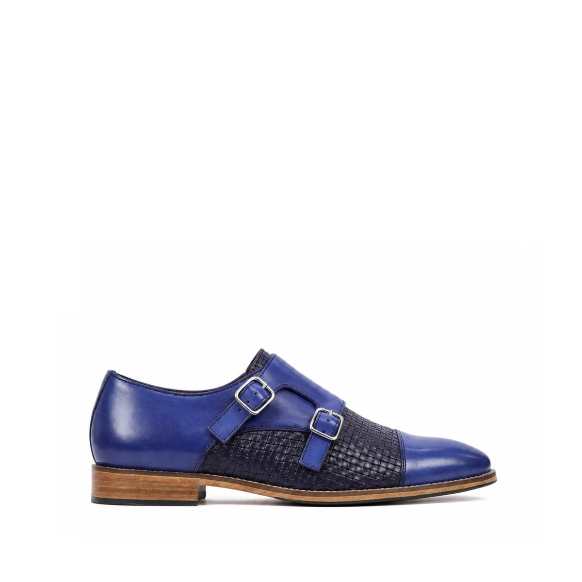 Alingsas - Men's Blue Hand Woven Calf Leather Double Monkstrap