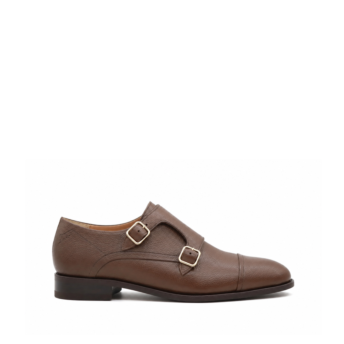 Arad - Men's Brown Pebble Grain Leather Double Monkstrap