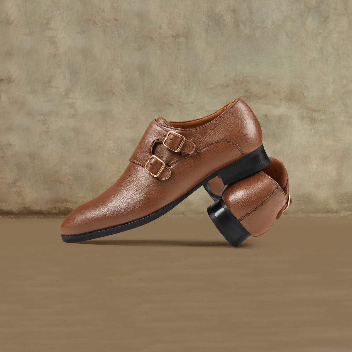 Chernihiv - Men's Brown Pebble Grain Leather Double Monkstrap