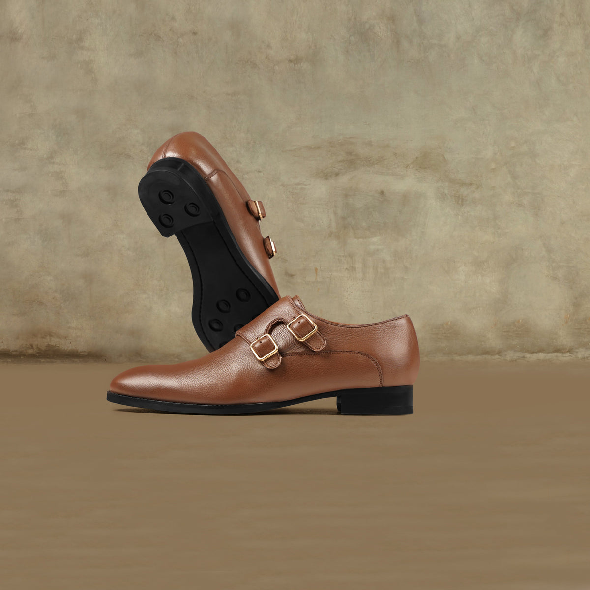 Chernihiv - Men's Brown Pebble Grain Leather Double Monkstrap