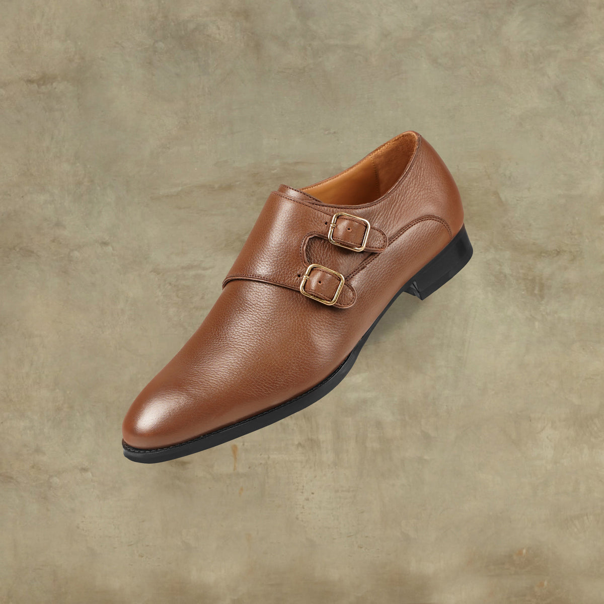Chernihiv - Men's Brown Pebble Grain Leather Double Monkstrap