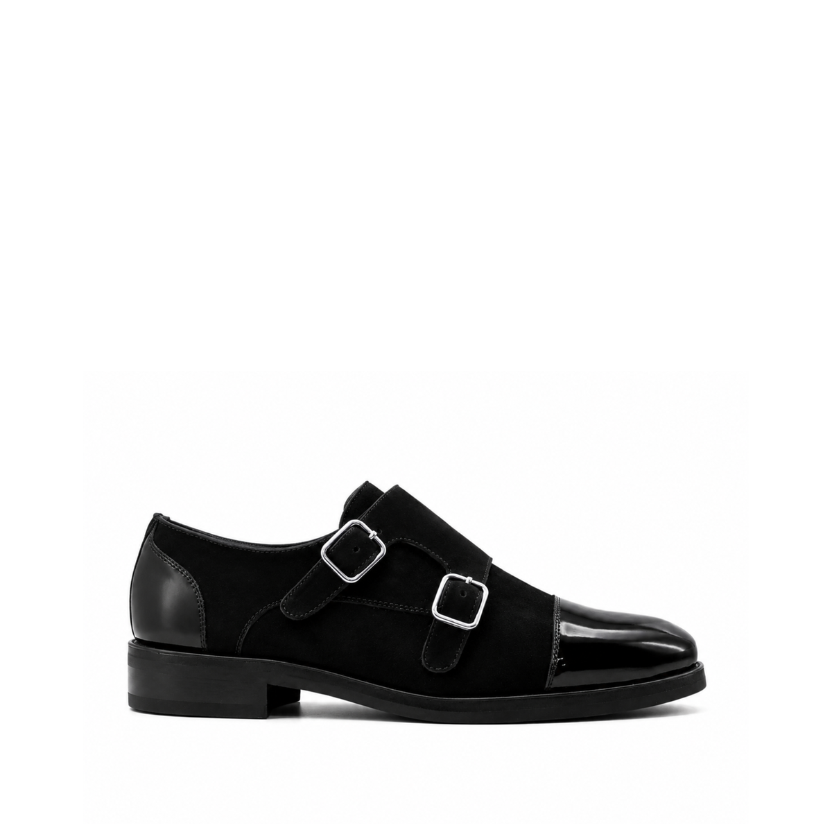 Carden - Men's Black Patent Leather and Kid Suede Double Monkstrap