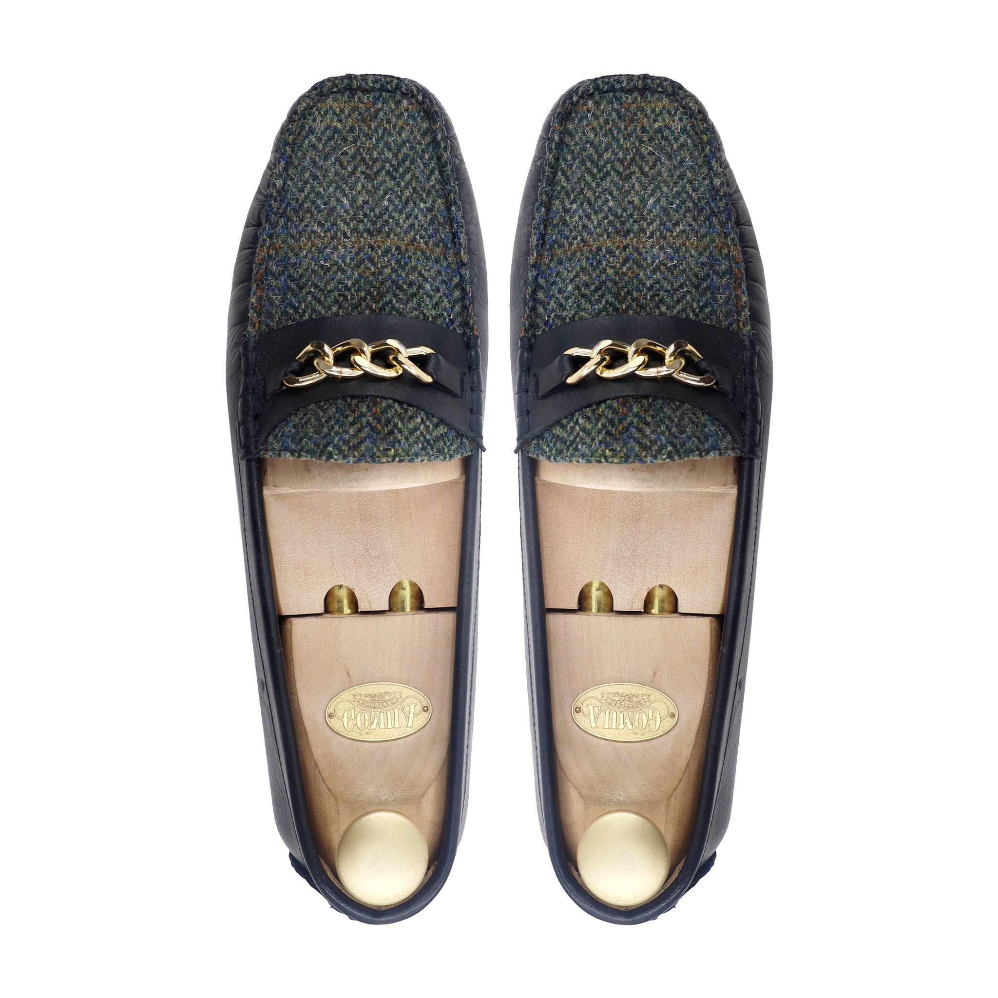 Caz - Men's Black Calf Leather and Harris Tweed Driver Shoe