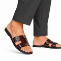 Cameron - Men's Chocolate Brown Crocodile Textured Leather Slipper