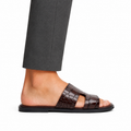 Cameron - Men's Chocolate Brown Crocodile Textured Leather Slipper